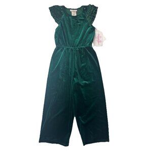 Bonnie Jean Girls Green Velvet Jumpsuit Size 6 With Tags